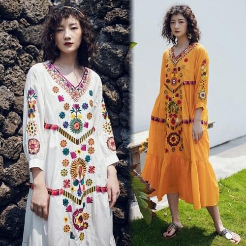 2021 Spring Autumn Women Dress Indie Folk Boho Vacation Woman Dresses Long Sleeve Maxi Vestidos Embroidery Robe Femme WPY2304