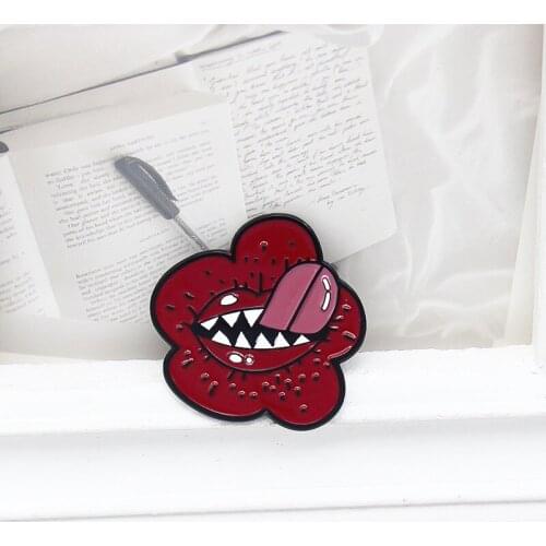Fashion Personality Cartoon Red Flower Big Mouth Naughty Tongue Upturned Creative Design Brooch Fashion Clothing Collocation INS