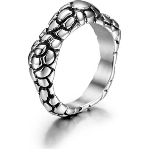 Stainless Steel Vintage Crocodile Pattern Men Punk Rock Finger Ring Jewelry Size 7-11