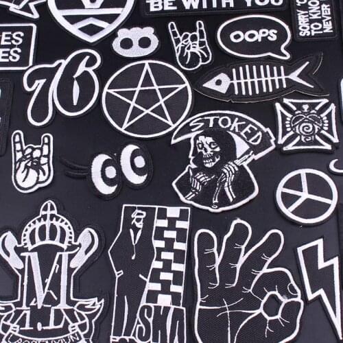 Punk Patch Iron On Patches On Clothes Embroidered Patches For Clothing Black White Badges Apparel Accessories embroidery Patches