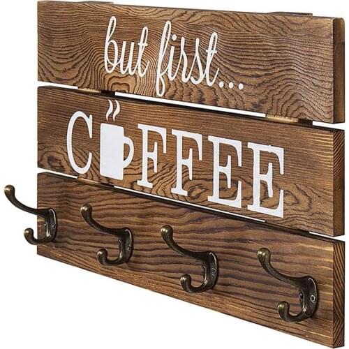 5 Hooks Rustic Coffee Mug Holder Wall Mounted Cup Organizer Water Cup Drinkware Hanging Home Kitchen Display Storage Decorations