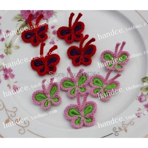2014 new arrival 12 pic/lot cotton crochet butterfly as applique for clothes appeal DIY material handmade knitted flowers as dec