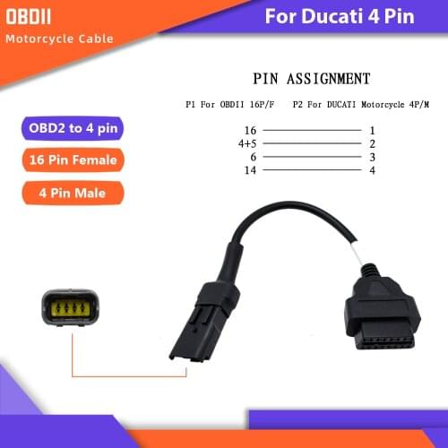 OBD Motorcycle Cable For Ducati 4 Pin Plug Cable Diagnostic Cable 4Pin to OBD2 16 pin Adapter
