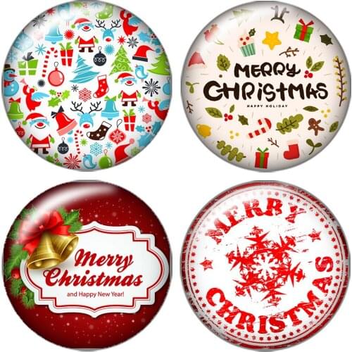 Merry Christmas Elk 10pcs mixed 12mm/16mm/18mm/25mm Round photo glass cabochon demo flat back Making findings ZB0434