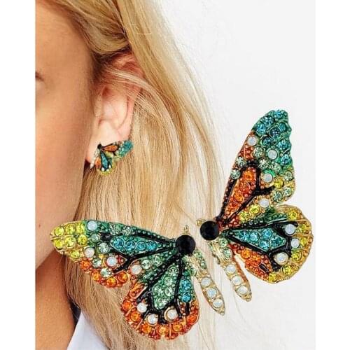 Women Butterfly Wing Drop Earrings for Women Fashion Rhinestone Metal Earrings Female GirlSweet Romantic Jewelry Gift AM0723