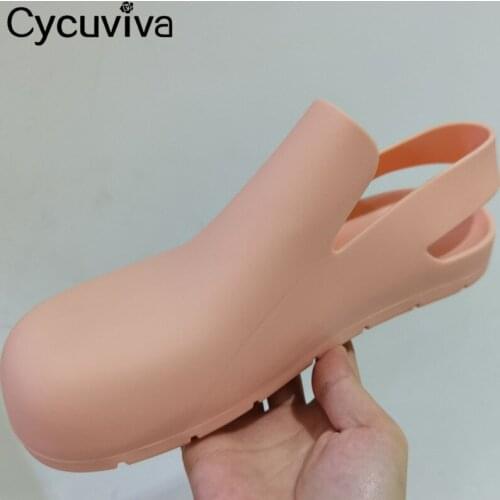 Brand Rubber Flat Mules Ladies Shoes Slip On Back Strap Slippers Round Toe Non-slip Beach Shoes Casual Slides Woman Shoes Summer