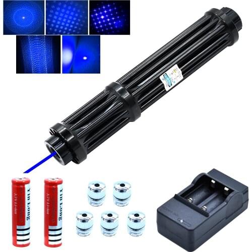 Hight Powerful Burning 21cm Blue Laser Torch 445nm 5000m 2w Laser Torch 450nm Focusable Flashlight Burn Match With 5 Star Cap