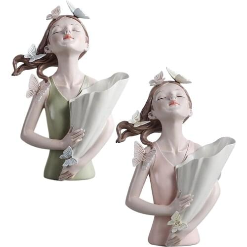Nordic Butterfly Fairy Girl Dry Flower Vase Pot Minimalism Art Decoration , Home Centerpieces Resin Figurines Statues