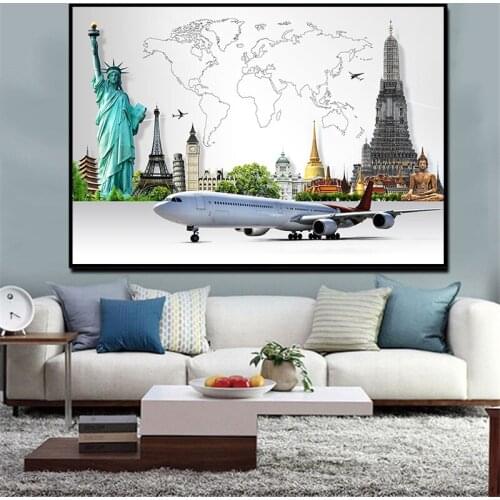 Statue of Liberty Word America Map Picture Canvas Painting Oil Painting Poster Modern Wall Picture Art in Livingroom Decor Home