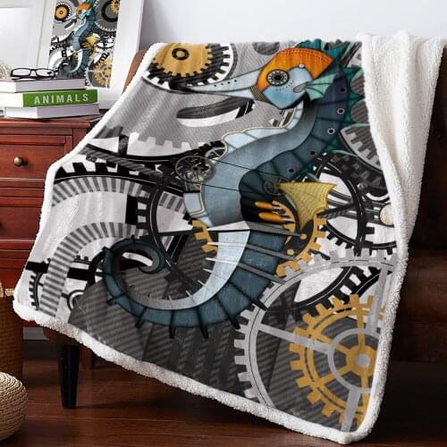 Steampunk Wind Hippocampus Pattern Warm Soft Blanket Office Sofa Plush Blanket Bedspreads Quilt Drop Ship