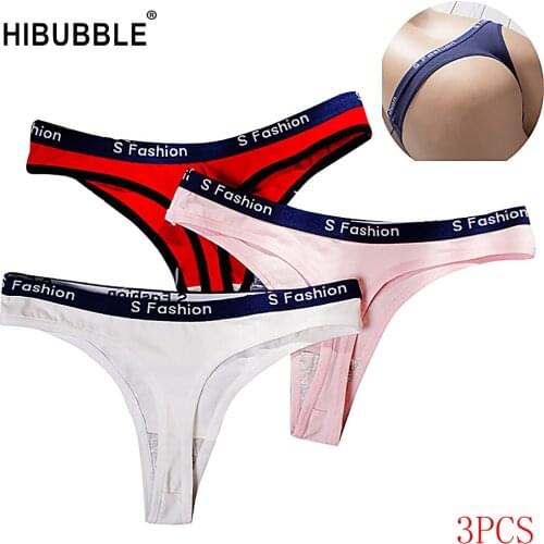 HIBUBBLE 3pcs/Lot Sexy G-String Cotton Women Briefs Panties T Back Underwear Seamless Thong Bikini Low Waist Transparent Lady