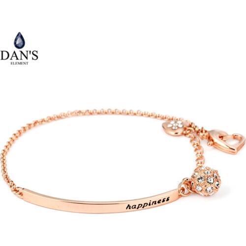 DANS ELEMENT OL Style Cubic Zirconia Ball Fashion Charm Bracelets & Bangles Rose Gold Color Jewelry Gift For Women DEH196