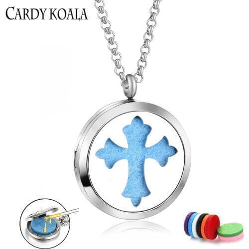Stainless steel aromatherapy essential oil pendant personality cross perfume necklace fashion couple pendant