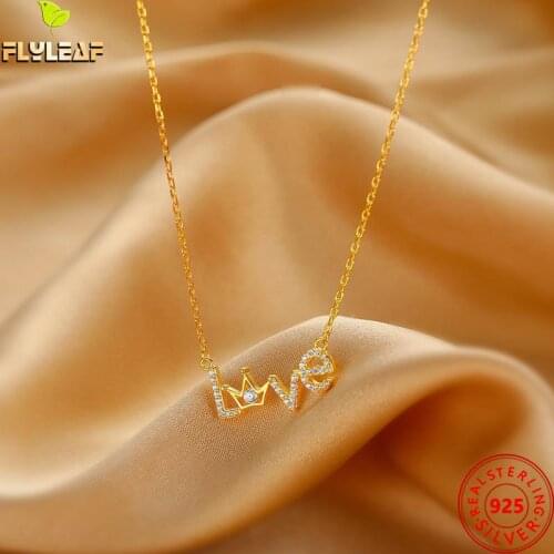 925 Sterling Silver Love Crown Pendant Necklace For Women 18k Gold Female Fashion Clavicle Necklace Fine Jewelry