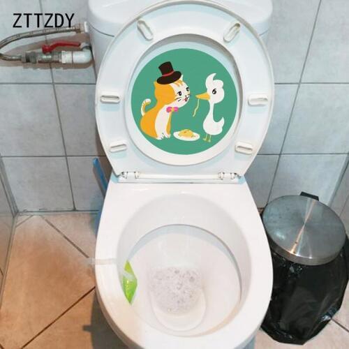 ZTTZDY 22.3*22.3CM Lovely Cats And Ducks Kids BedRoom Home Decor Toilet Sticker Wall Decal T3-0218