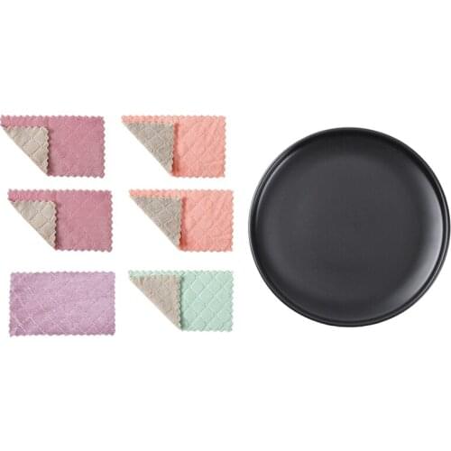 1x European Style Marble Plates Ceramic Dinner Set Black S & 6PCS Washcloths Nonstick Oil Coral Dishclout Hand Towels CNIM Hot