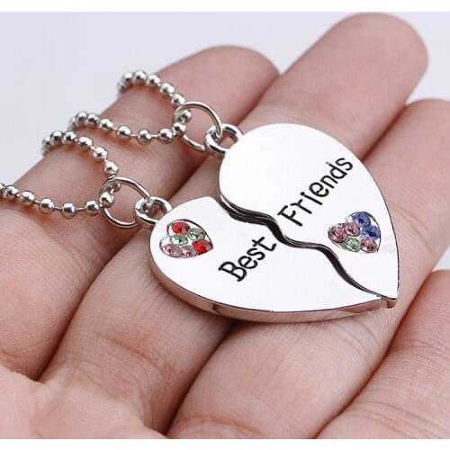 2 pieces / set of Good Friend Gift Jewelry Good Sister Best Friend Two Petals Love Stitching Necklace Crystal Pendant Necklace