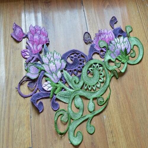 2Pcs/lot)Green and Purple Flower Patches Wedding Bridal Embroidery Lace Patch Sewing Lace Applique 201691001