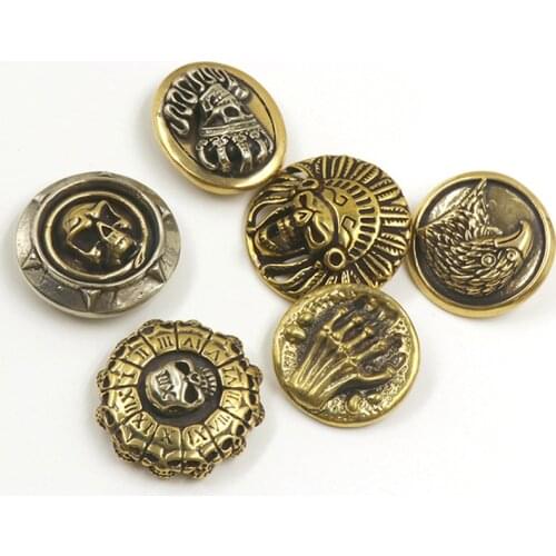25-31mm Brass Embossed Skull Indian Shield Badge Purse Buckle Conchos For Leather Craft Wallet Bag Belt Collar Accessories