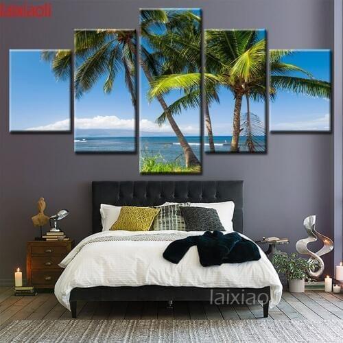 5 pcs diamond embroidery sea beach Scenery diamant painting mosaic cross stitch kit tree 3d Pictures for Living Room Decoration