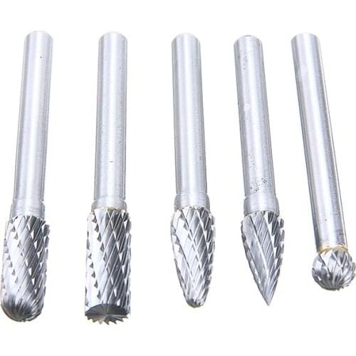 5Pcs/Set Rotary Burr Set Tungsten Carbide Burrs Bit 1/4" Shank Die Grinder Bit Tool Rotary Cutter Files