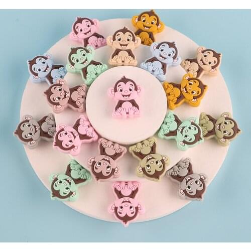 Kovict 5pcs Monkey Animal Silicone Beads Baby Molar Teether DIY For Pacifier Necklace Accessories Chewable Nursing Toys