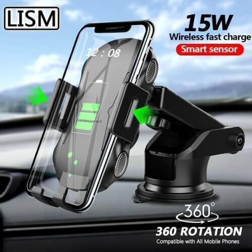LISM 15W Sucker Car Phone Holder Wireless Charger Car Mount Intelligent Infrared For Air Vent Mount Car Fast Charger Wireless