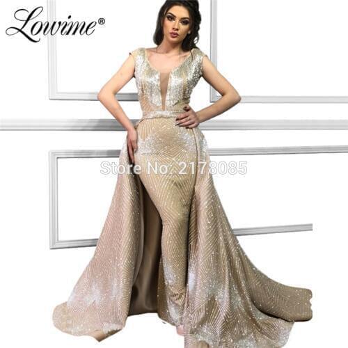 Glitter Evening Dresses Tassel Beading Arabic Party Dress Aibye Mermaid Long Prom Dresses Gowns Detachable Skirt Kaftan 2019 New