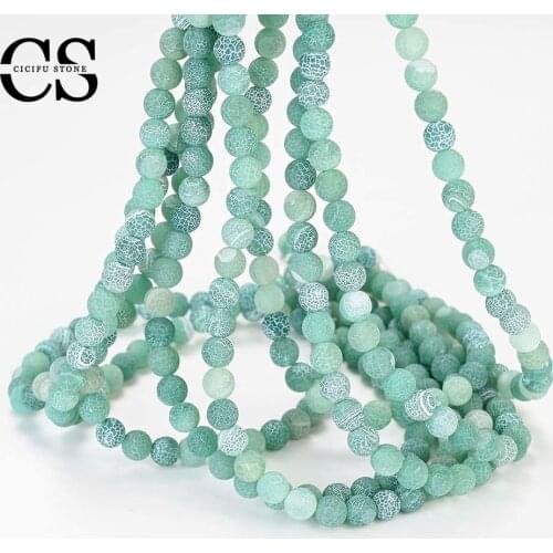 Natural Stone Beads Green Frosted Agates Beads Cracked Round Loose Beads for Jewelry Making DIY Bracelet Accessories 4/6/8/10 MM