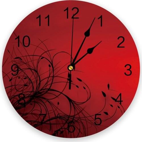 Simple Red Black Gradient Abstract Flowers New Wall Clock Fashion Living Room Quartz Watch Modern Home Decoration Round Clocks