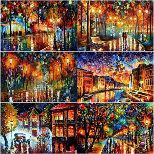 CHENISTORY 5D DIY Full Square / Round Diamond Painting Abstract Street Landscape Home Decoration Embroidery Handcraft Art Kits