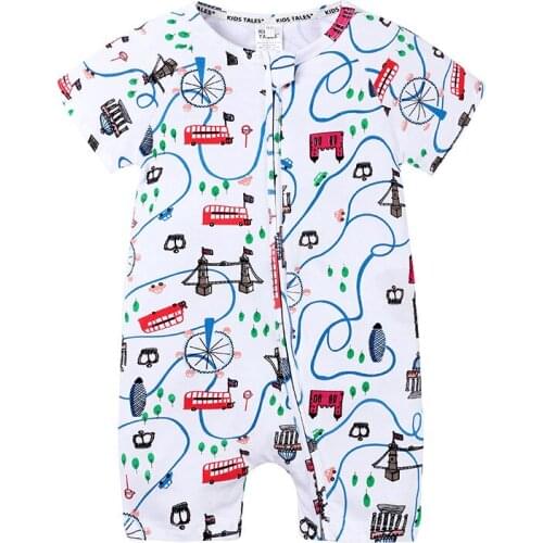 2020 Summer Kids Tales Brand Toddler Pajamas Short Sleeves Cotton Kids Jumpsuit Double Zipper Newborn Romper Baby One Piece