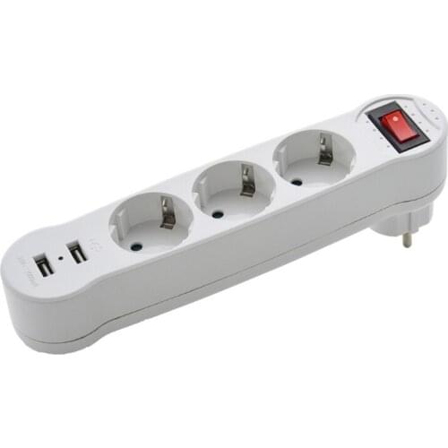 Dual USB Ports 1 to 3 Way EU Standard Power Adapter Socket Strip Porous Terminal Board 16A Conversion Plug