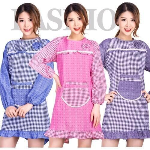Apron Korean fashion long-sleeved cotton waterproof kitchen adult overalls work clothes female waist