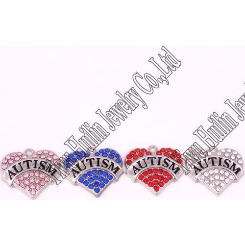 Hot Selling 20 pcs a lot rhodium plated studded with sparkling crystal AUTISM pendant