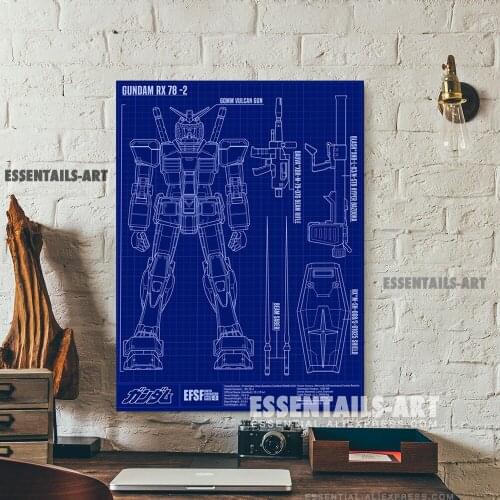 Gundam RX 782 Blueprint Canvas Wall Art Painting Decor Poster Bedroom study studio print Living kid Room Home Decoration Prints