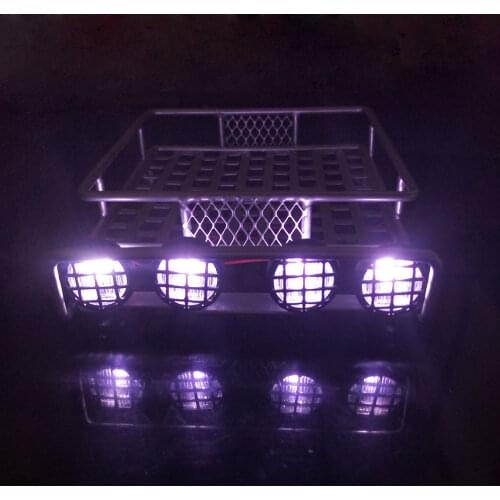 Simulation climbing car 1/10 model car roof car shell metal luggage rack with lamp cover mesh top row light roof racks white LED