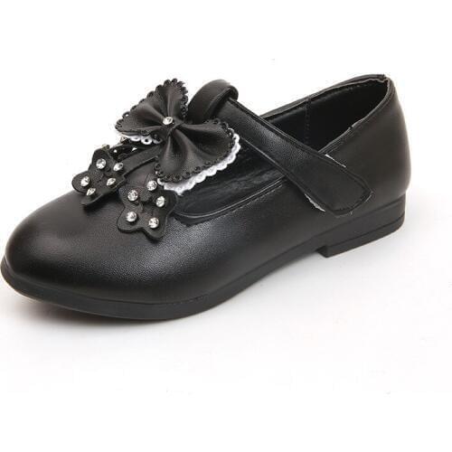 JGVIKOTO Girls Shoes Princess Sweet Kids Flats Bow-knot With Rhinestone Childrens Casual Leather Shoes Black Party Wedding Show