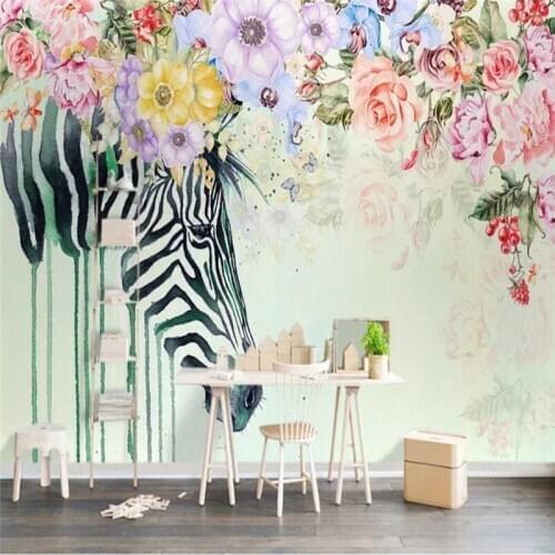Custom wallpaper beautiful zebra flower Nordic background wall decoration painting - high quality silk cloth