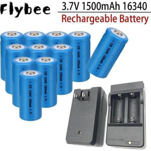 3.7V 1500mAh Rechargeable Li-ion Batteries 16340 CR123A Battery For LED Flashlight Travel Wall Charger For CR123A 16340 battery