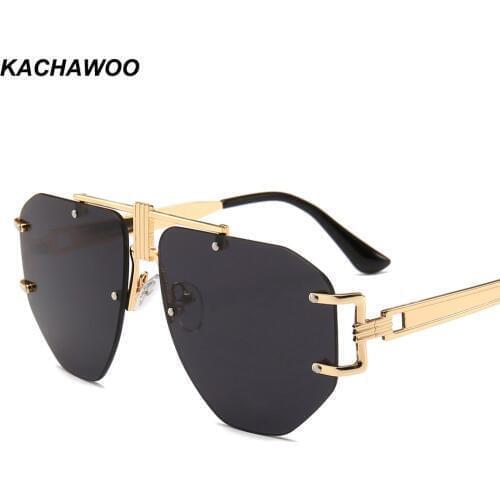 Kachawoo Oversized Frameless Sunglasses Men 2019 Big Yellow Pink Black Metal Punk Sun Glasses Women Retro Birthday Gift