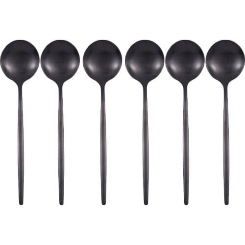 6Pcs Matte Black Dinner Spoon Cutlery Stainless Steel Dinnerware Silverware Flatware Kitchen Table Supplies Tableware Gift