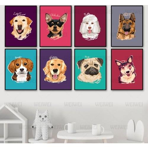 Golden Labrador Shepherd Dog Wall Art Retriever Canvas Painting Nordic Posters and Prints Wall Pictures Baby Kids Room Decor