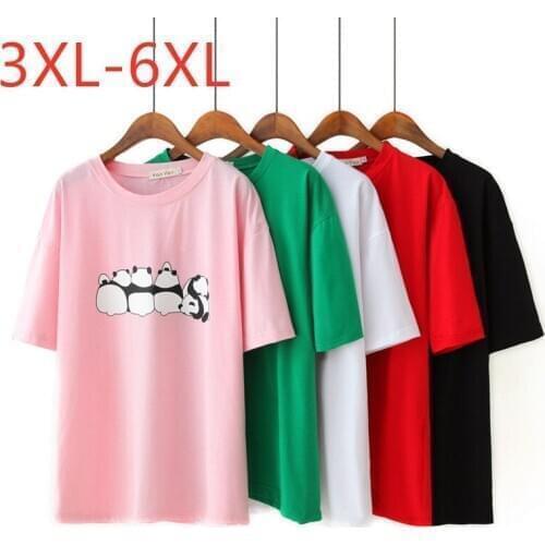 New 2021 summer plus size tops for women large loose casual short sleeve cotton print O neck T-shirt green pink 3XL 4XL 5XL 6XL