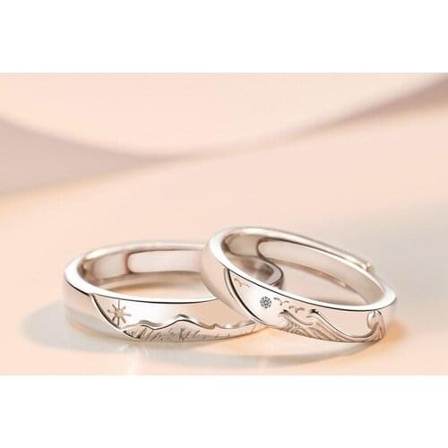 2021 New Romantic Cute Vintage Style Mountain Sea Forever Love Paired Rings Promised Silver Color Women Universal Couple Jewelry