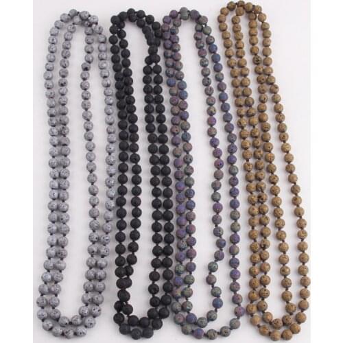 New Bohemian Jewelry long Knotted Halsband Volcano Natural Stone Necklace Free Shipping