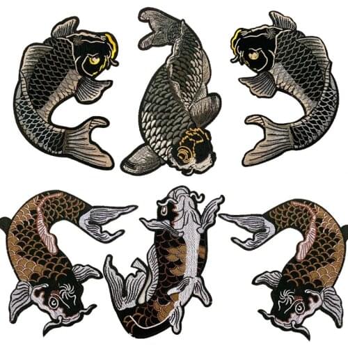 New Ocean Patches Badges Carp Fish Embroidery Patches Iron on Badges Clothing Accessories Sewing Supplies Iron on Patches