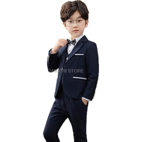 Flower Boys Formal Jacket+vest Pants 3pcs Wedding Suit Japan Kids baptism Birthday Dress Children Birthday Party Costume 2-12T