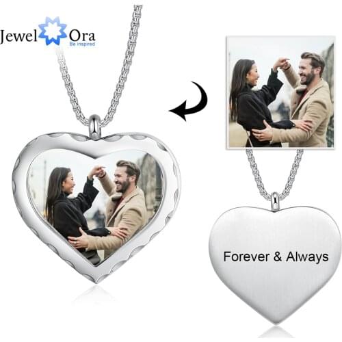 JewelOra Customized Memory Photo Necklace Stainless Steel Heart Pendant Jewelry Personalized Name Engrave Promise Gift for Women
