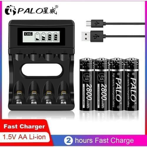 PALO New AA Rechargeable Battery Charger 2800mWh 1.5V Lithium Batteries For Remote Control Electronic toys LED Light Shaver